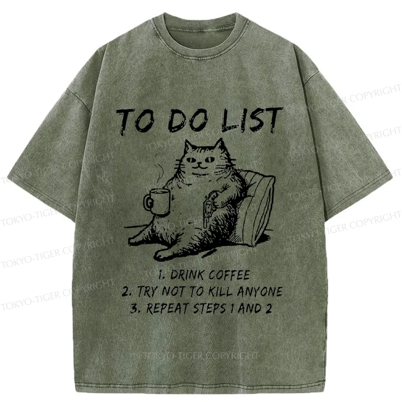Tokyo-Tiger Cat's To-Do List Washed T-Shirt