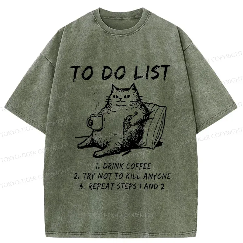 Tokyo-Tiger Cat's To-Do List Washed T-Shirt