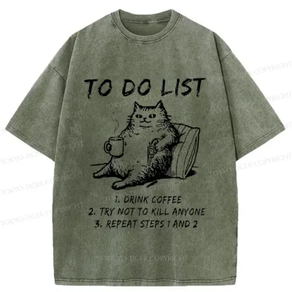 Tokyo-Tiger Cat's To-Do List Washed T-Shirt