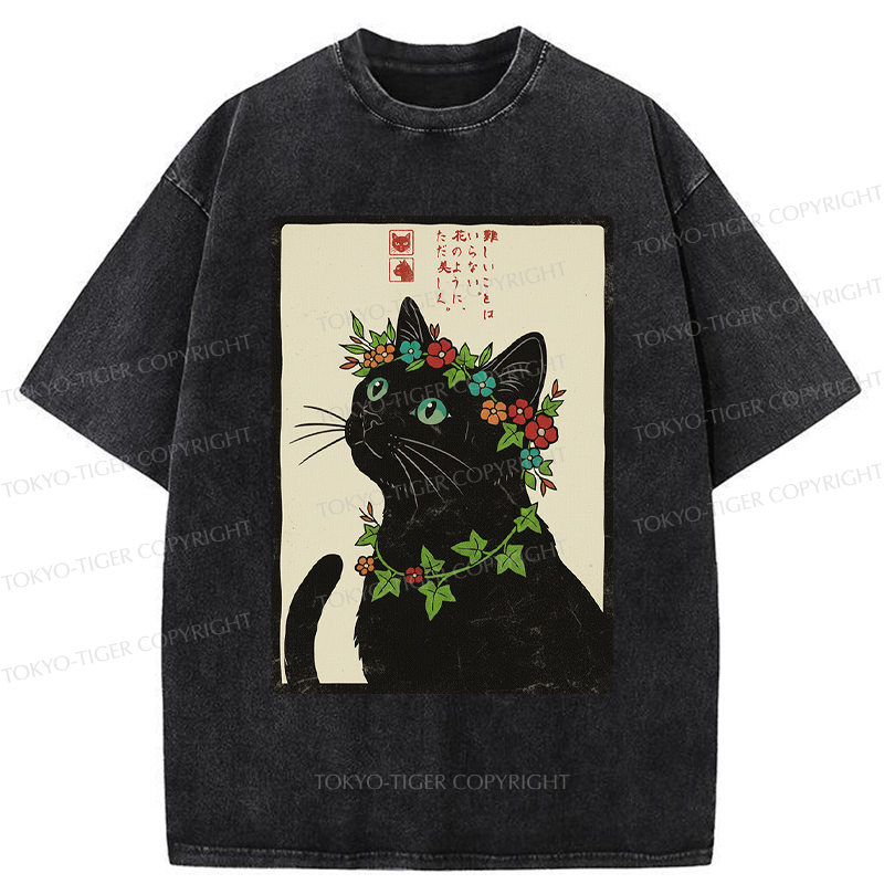 Tokyo-Tiger The Flower-Crowned Cat Washed T-Shirt