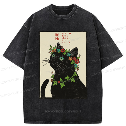 Tokyo-Tiger The Flower-Crowned Cat Washed T-Shirt