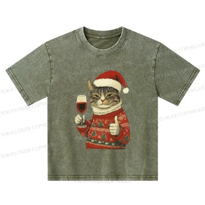 Tokyo-Tiger Christmas Cat Likes Kids Washed T-Shirt
