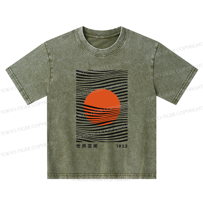Tokyo-Tiger Minimalist Art Sun Kids Washed T-Shirt