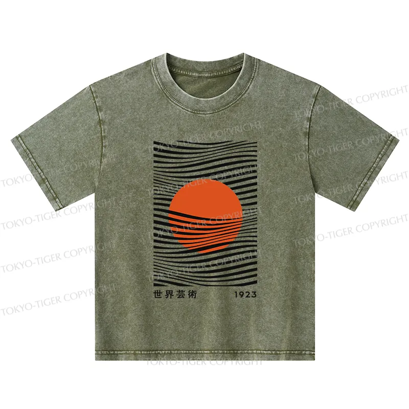 Tokyo-Tiger Minimalist Art Sun Kids Washed T-Shirt