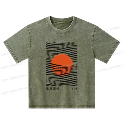 Tokyo-Tiger Minimalist Art Sun Kids Washed T-Shirt