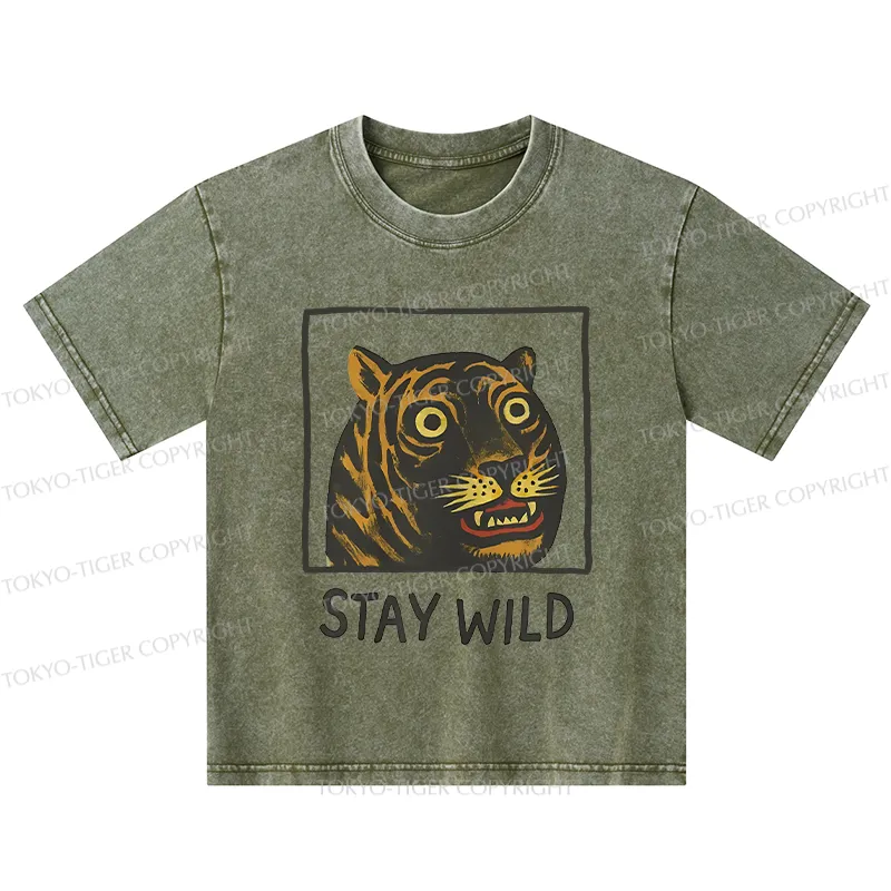 Tokyo-Tiger Silly And Cute Tiger Kids Washed T-Shirt
