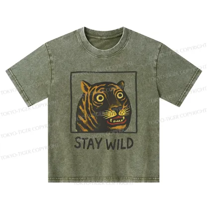 Tokyo-Tiger Silly And Cute Tiger Kids Washed T-Shirt