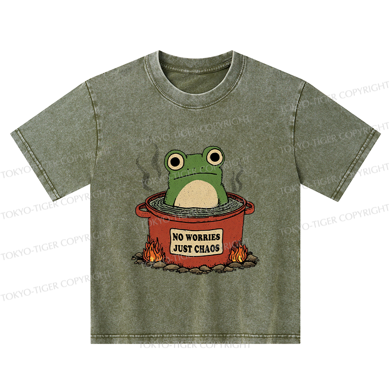 Tokyo-Tiger Frog：No Worries，Just Chaos Kids Washed T-Shirt