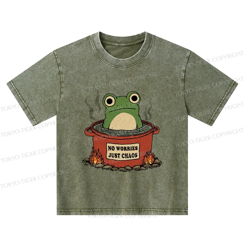 Tokyo-Tiger Frog：No Worries，Just Chaos Kids Washed T-Shirt