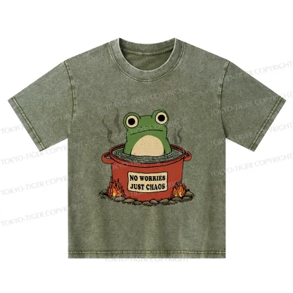 Tokyo-Tiger Frog：No Worries，Just Chaos Kids Washed T-Shirt