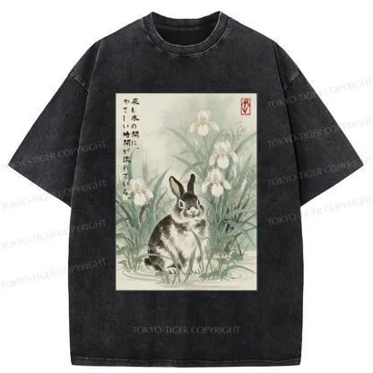 Tokyo-Tiger Little Rabbit Beneath the Blooming Irises Washed T-Shirt