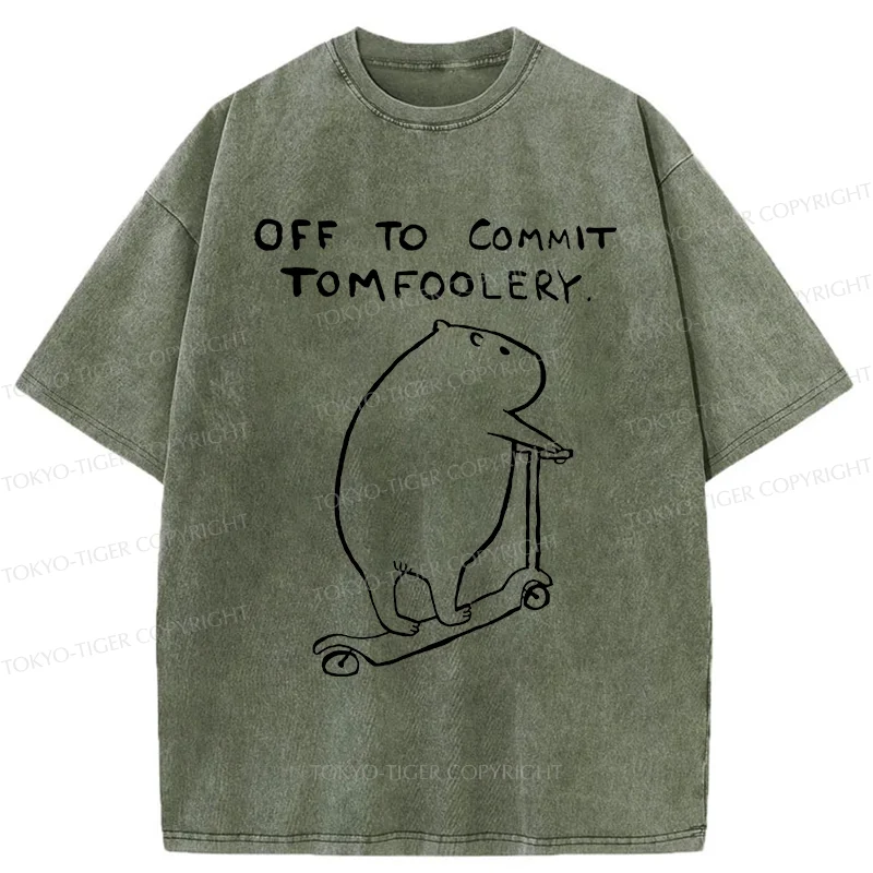 Tokyo-Tiger Capybara Is Ready To Do Something Bad Washed T-Shirt