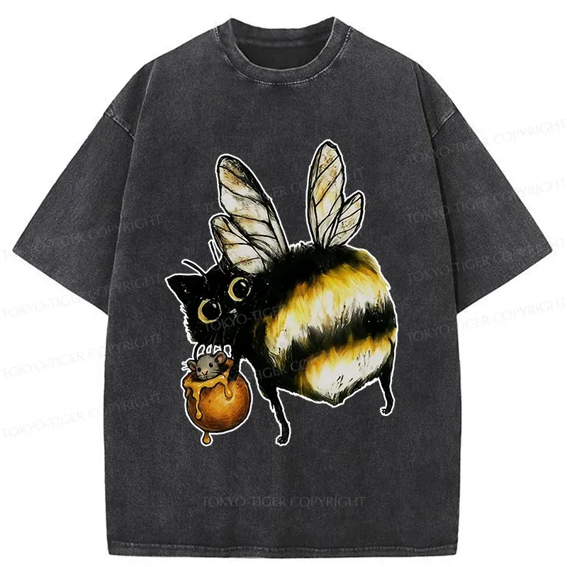 Tokyo-Tiger Cute Catbee Butt Washed T-Shirt Sale
