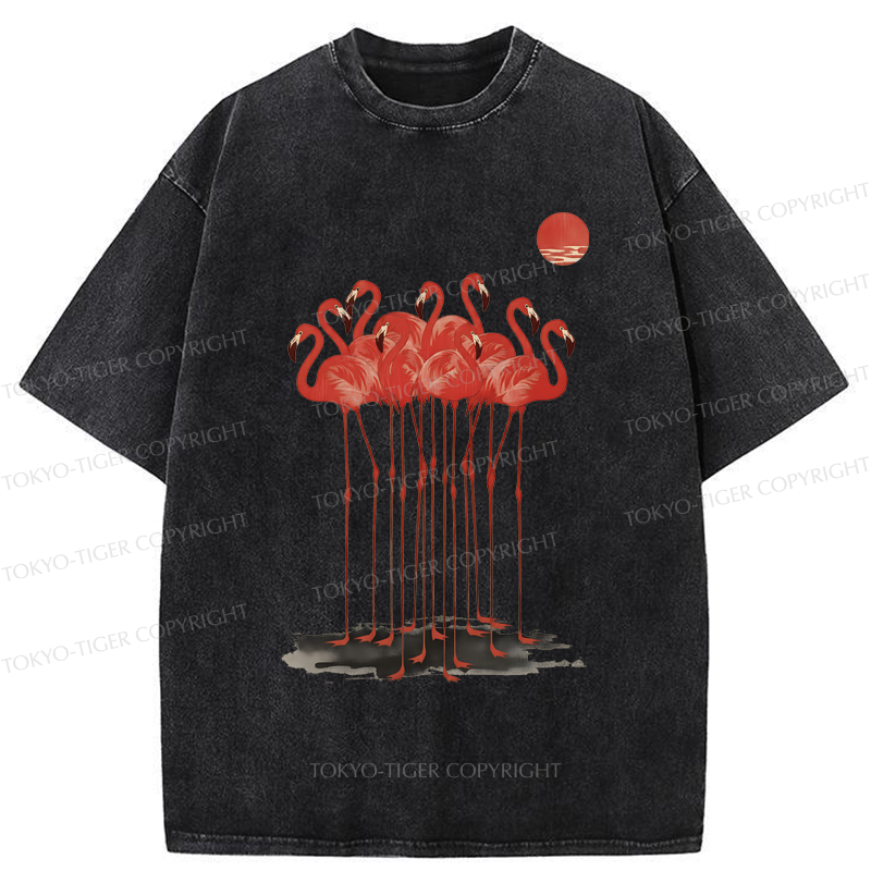 Tokyo-Tiger Flamingos at Dusk Washed T-Shirt