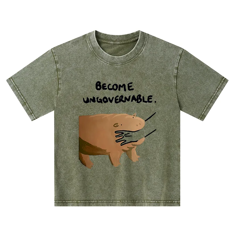 Tokyo-Tiger Moo Deng Bites Someone's Arm Kids Washed T-Shirt