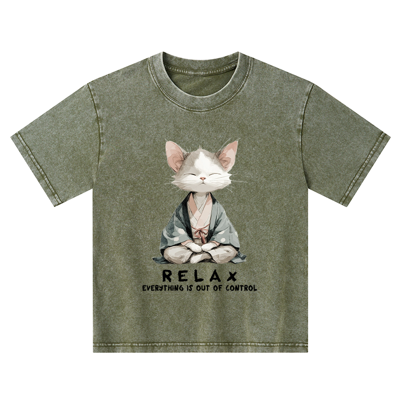 Tokyo-Tiger Zen Cat Relaxation，Everything's Out Of Control Kids Washed T-Shirt