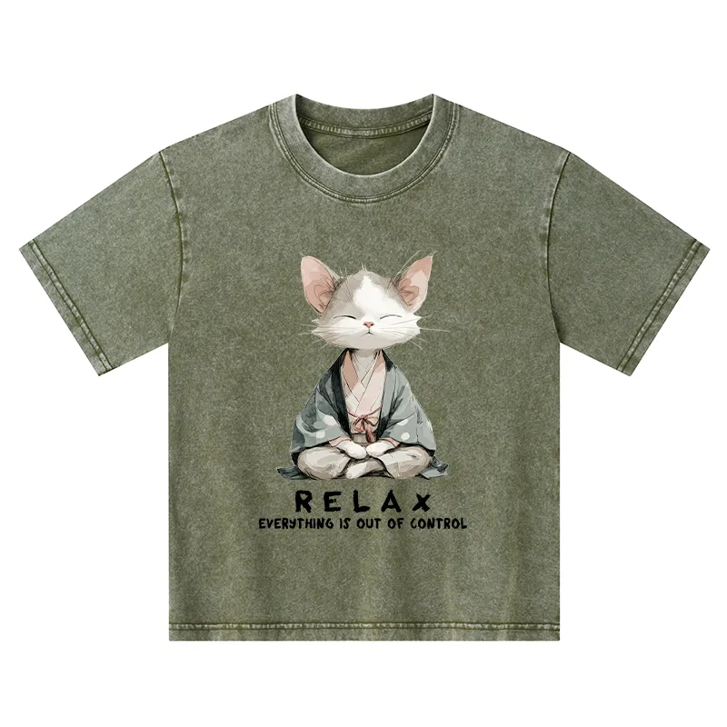 Tokyo-Tiger Zen Cat Relaxation，Everything's Out Of Control Kids Washed T-Shirt