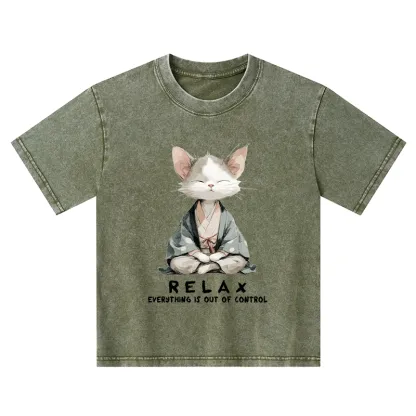 Tokyo-Tiger Zen Cat Relaxation，Everything's Out Of Control Kids Washed T-Shirt