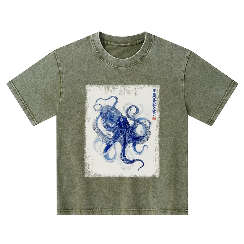 Tokyo-Tiger In The Deep: The Octopus’s Journey Kids Washed T-Shirt