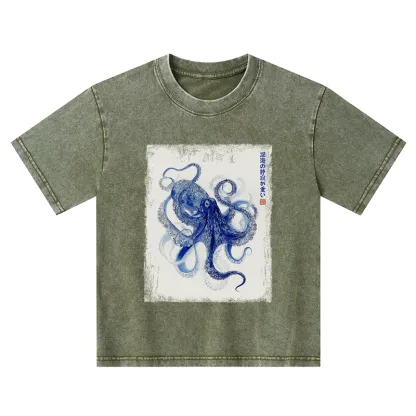Tokyo-Tiger In The Deep: The Octopus’s Journey Kids Washed T-Shirt