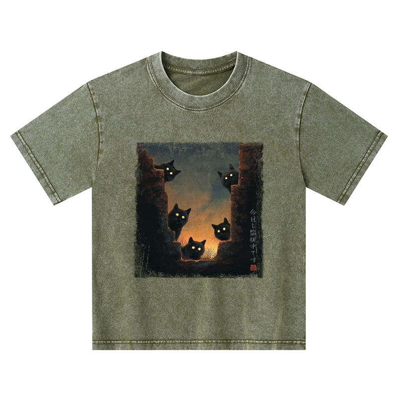 Tokyo-Tiger Five Cats Are Watching You Today Kids Washed T-Shirt