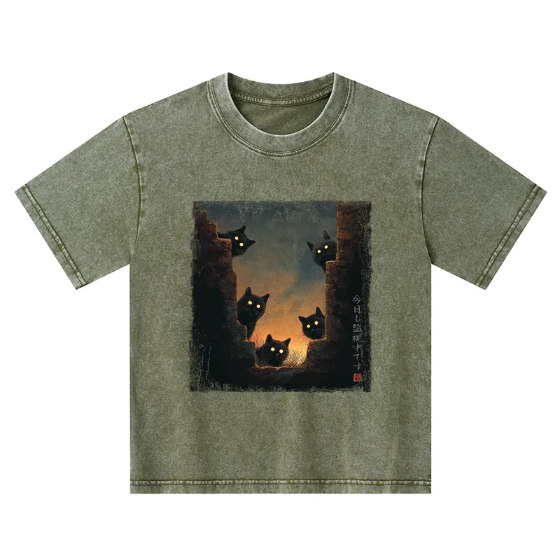 Tokyo-Tiger Five Cats Are Watching You Today Kids Washed T-Shirt