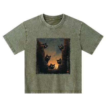 Tokyo-Tiger Five Cats Are Watching You Today Kids Washed T-Shirt