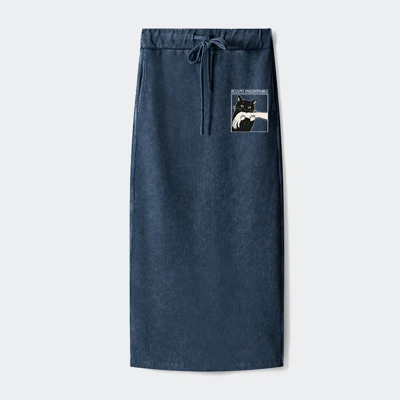 Tokyo-Tiger Black Cat Biting Washed Terry Skirt