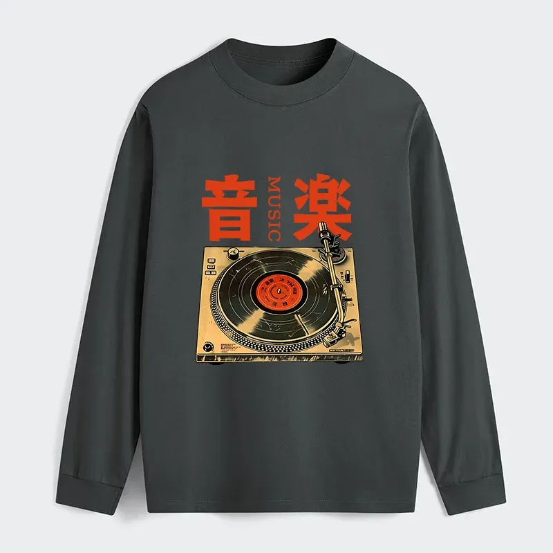 Tokyo-Tiger Retro Music Record Player Classic Long Sleeve T-Shirt