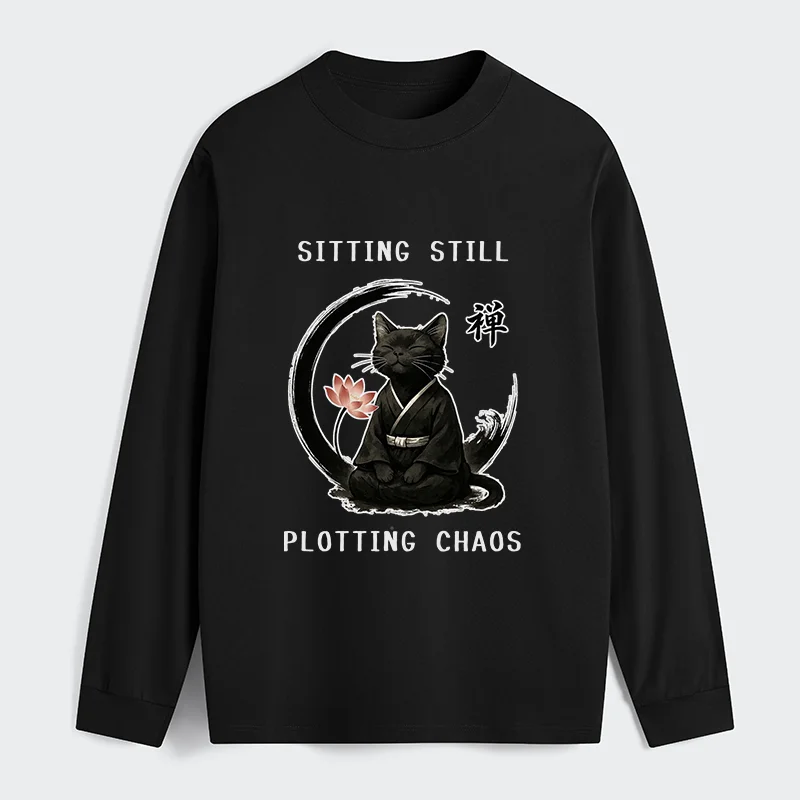 Tokyo-Tiger Sitting Still  Plotting Chaos Calming Zen Cat Funny Classic Long Sleeve T-Shirt
