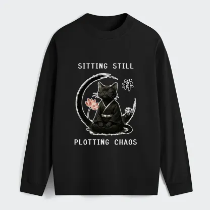 Tokyo-Tiger Sitting Still  Plotting Chaos Calming Zen Cat Funny Classic Long Sleeve T-Shirt