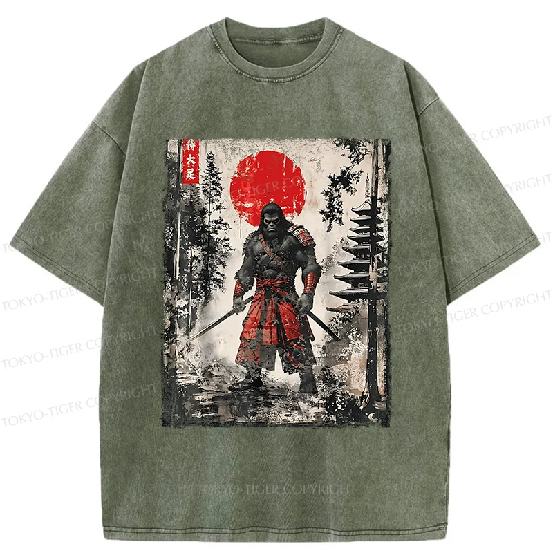 Tokyo-Tiger Bigfoot Japanese Samurai Washed T-Shirt
