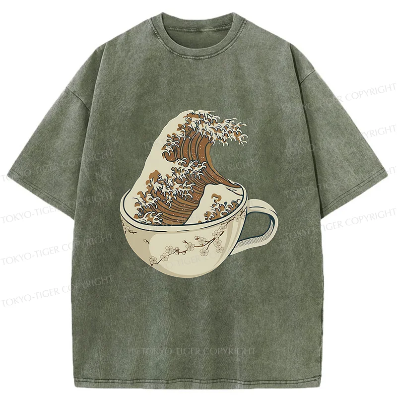 Tokyo-Tiger Waves In The Coffee Cup Washed T-Shirt