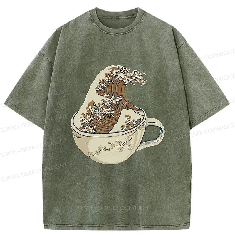 Tokyo-Tiger Waves In The Coffee Cup Washed T-Shirt