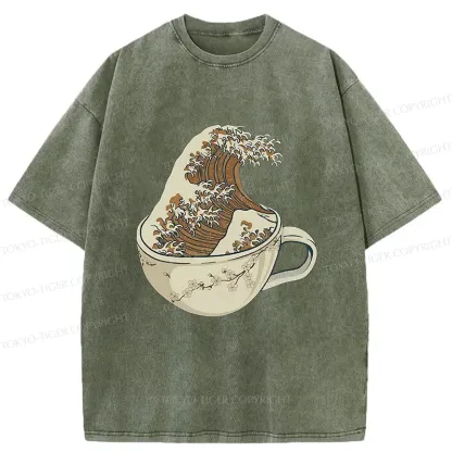 Tokyo-Tiger Waves In The Coffee Cup Washed T-Shirt