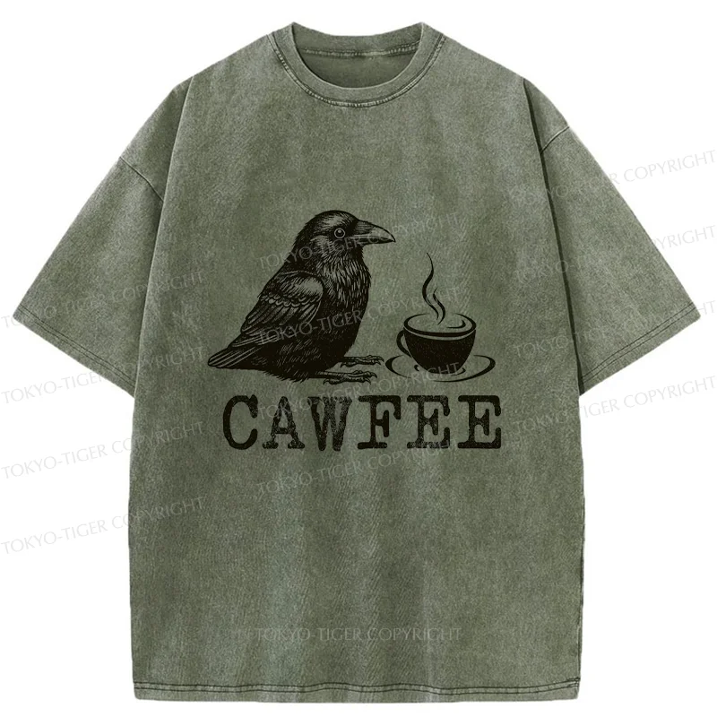 Tokyo-Tiger Cawfee Funny Washed T-Shirt