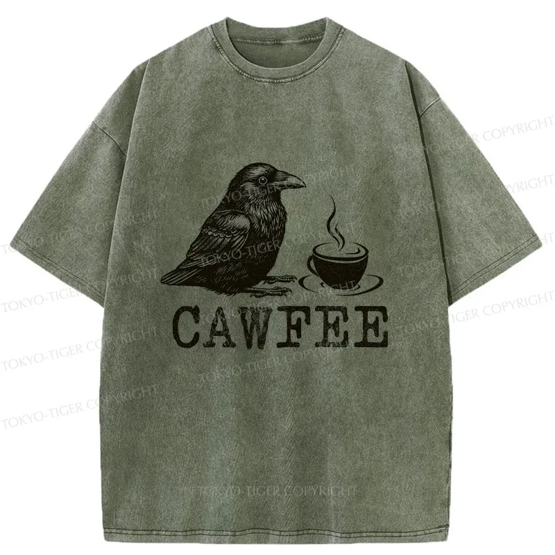 Tokyo-Tiger Cawfee Funny Washed T-Shirt