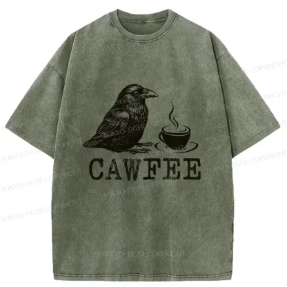 Tokyo-Tiger Cawfee Funny Washed T-Shirt