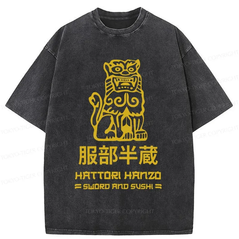 Tokyo-Tiger Hattori Hanzo Sword And Sushi Vintage Washed T-Shirt