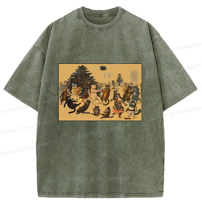 Tokyo-Tiger Christmas Cat Party Washed T-Shirt