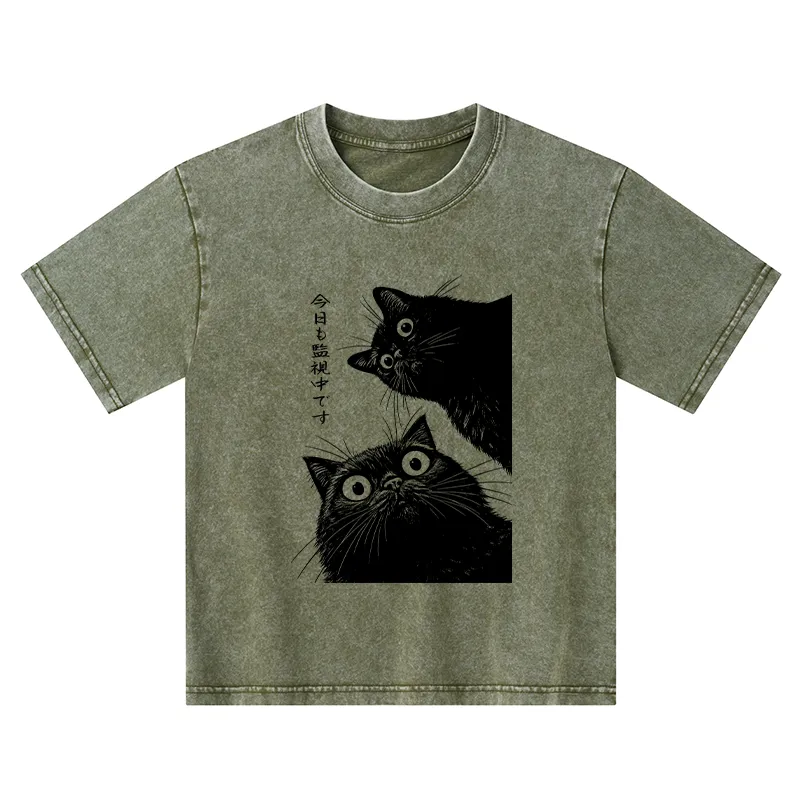 Tokyo-Tiger The Cat Is Watching Today Kids Washed T-Shirt