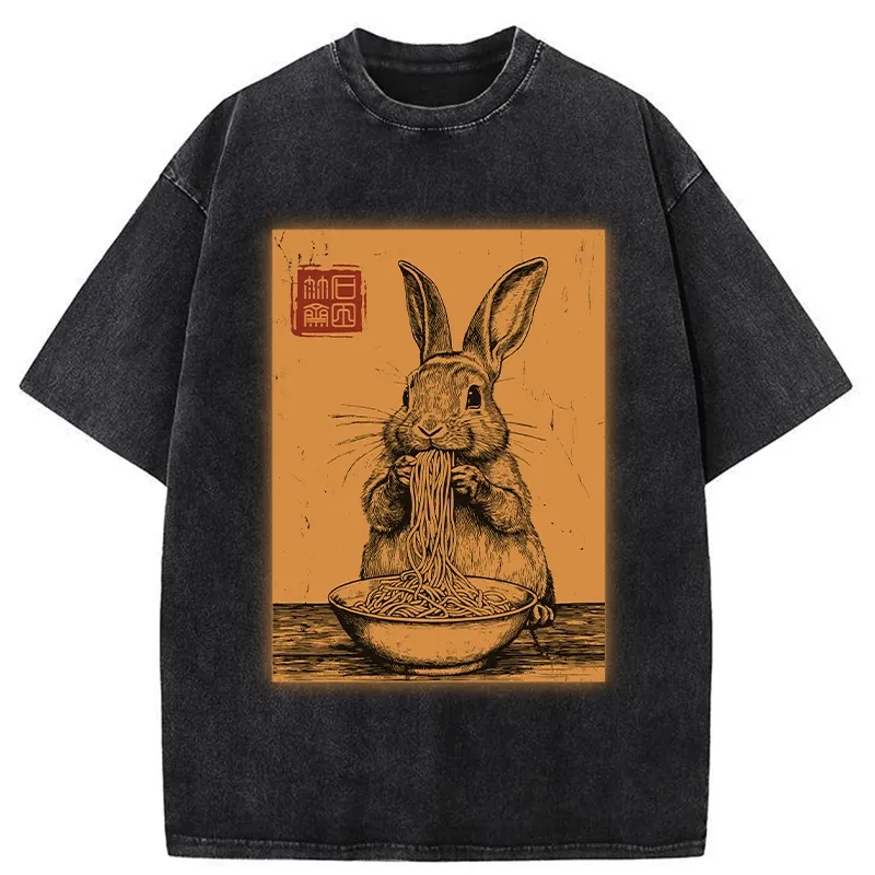 Tokyo-Tiger Ramen Lover Rabbit Washed T-Shirt