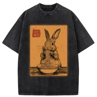 Tokyo-Tiger Ramen Lover Rabbit Washed T-Shirt