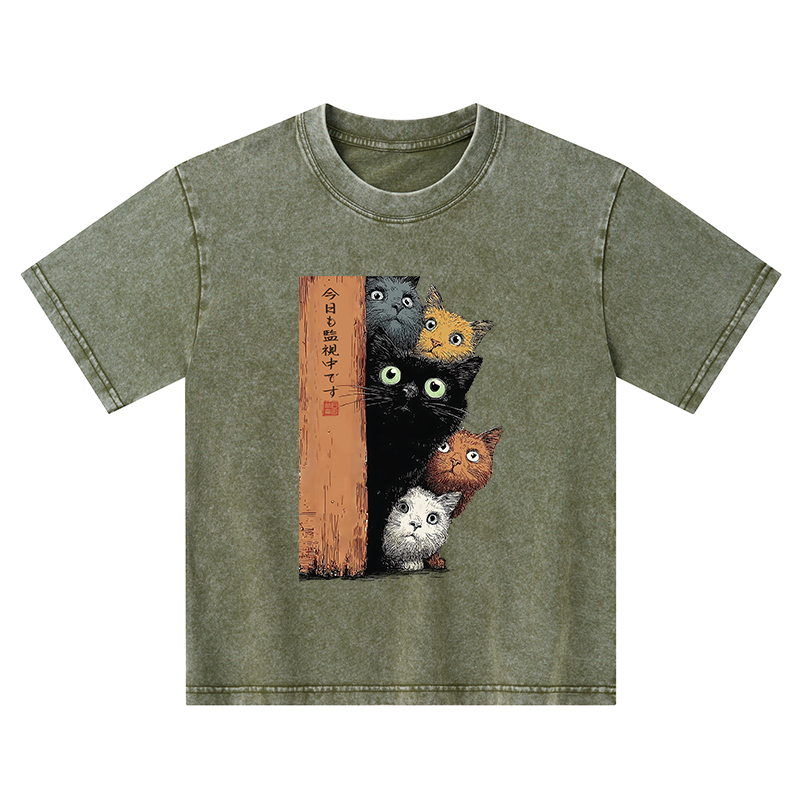 Tokyo-Tiger Five Cats Are Watching You Kids Washed T-Shirt