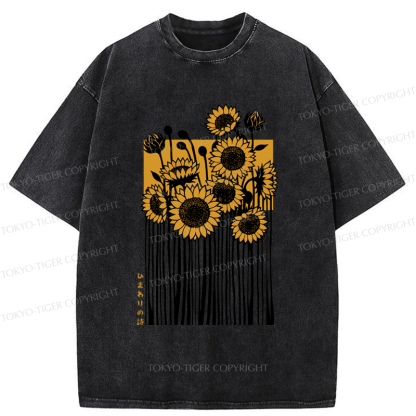 Tokyo-Tiger The Poem of Sunflowers Washed T-Shirt