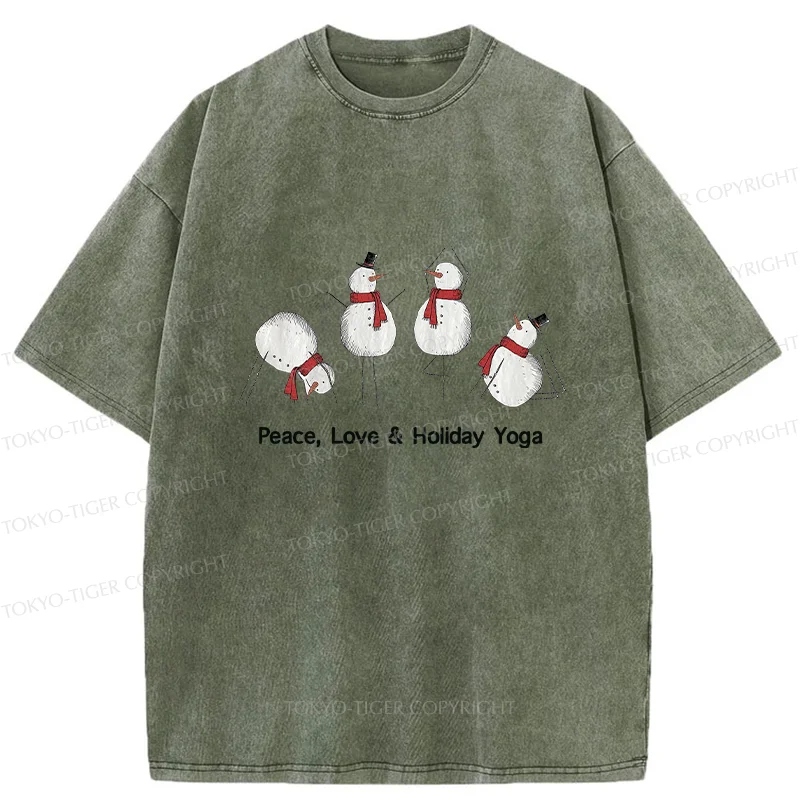 Tokyo-Tiger Snowmen Doing Yoga Washed T-Shirt