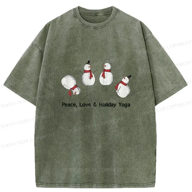 Tokyo-Tiger Snowmen Doing Yoga Washed T-Shirt