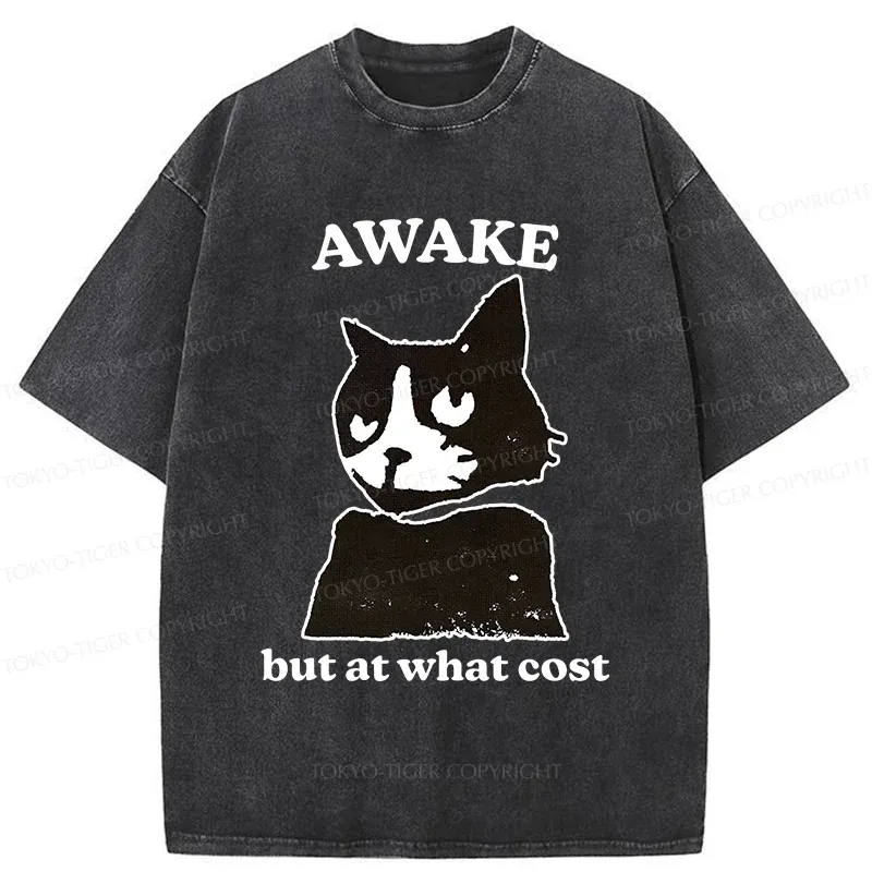 Tokyo-Tiger Awake But At What Cost Cat Washed T-Shirt