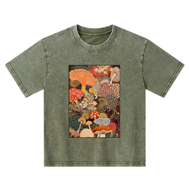 Tokyo-Tiger Psychedelic Mushroom Paintings Kids Washed T-Shirt