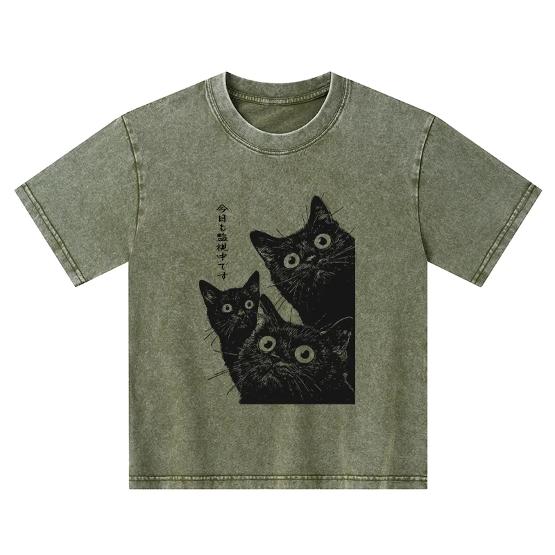 Tokyo-Tiger Three Cats Are Watching You Today Kids Washed T-Shirt